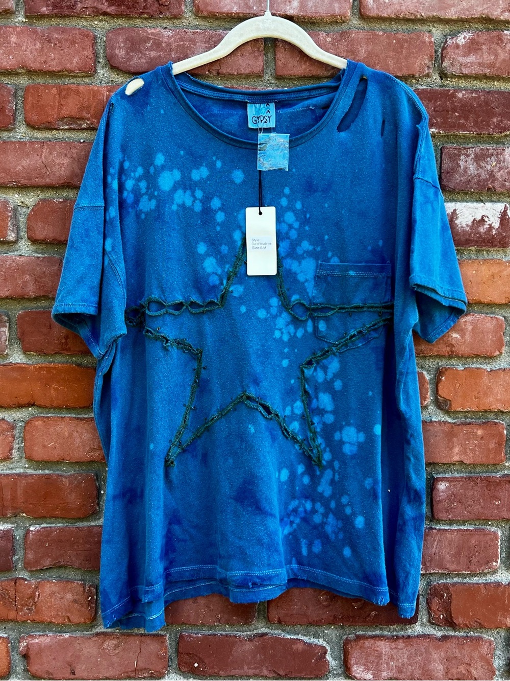 Jaded Gypsy Out Of Touch Star Tee in Distressed Blue Teal